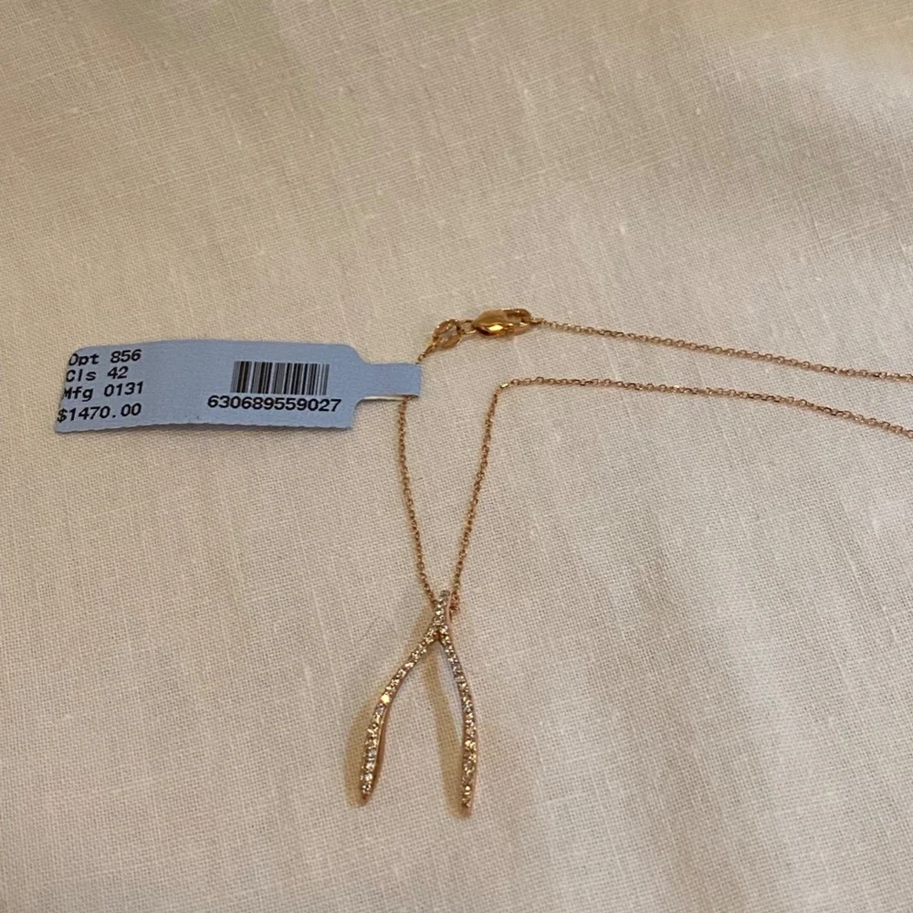 14K Rose Gold and Diamond Wishbone Necklace 18" - Picture 8 of 10